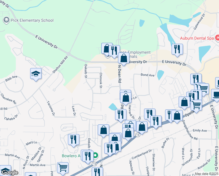 map of restaurants, bars, coffee shops, grocery stores, and more near 1006 Chinook Street in Auburn