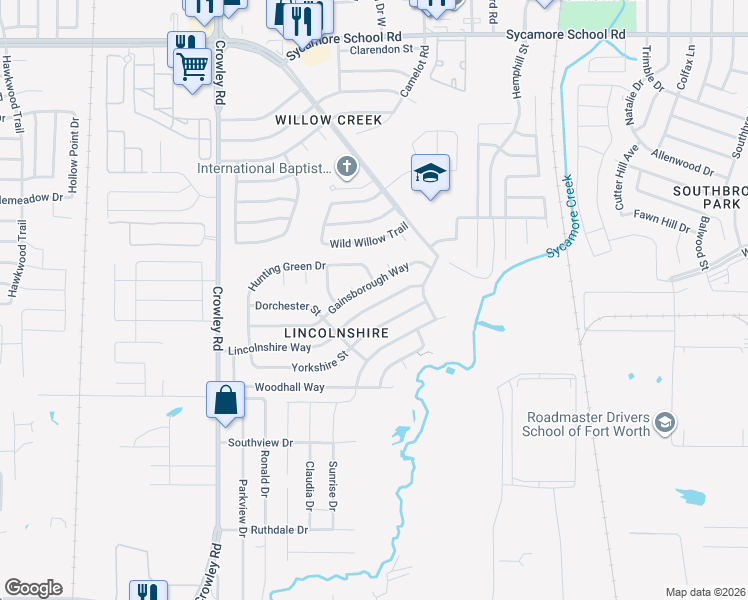map of restaurants, bars, coffee shops, grocery stores, and more near 1525 Lincolnshire Way in Fort Worth