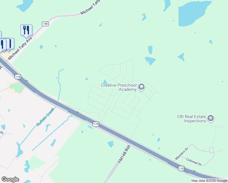 map of restaurants, bars, coffee shops, grocery stores, and more near 1314 Olivewood Place in Crandall