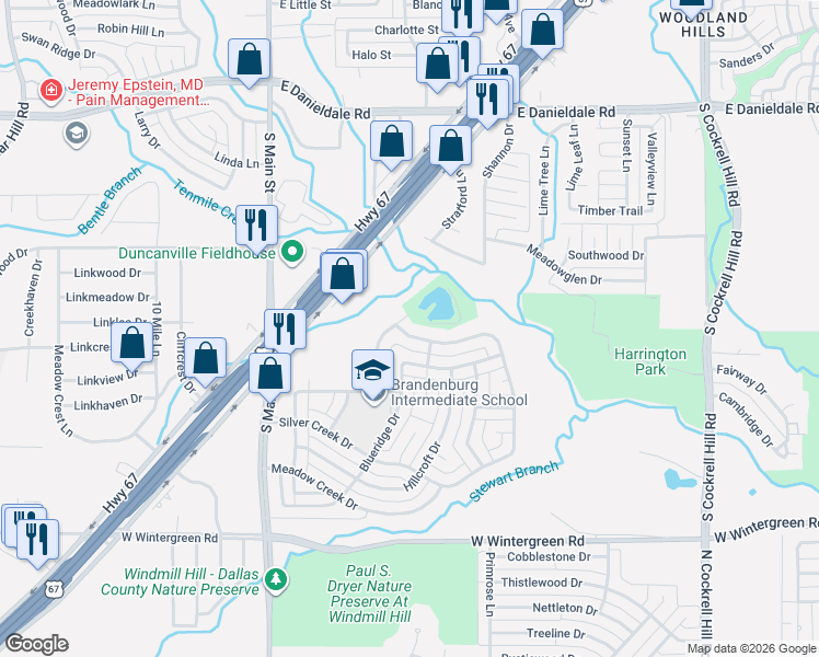 map of restaurants, bars, coffee shops, grocery stores, and more near 307 Timberline Drive in Duncanville