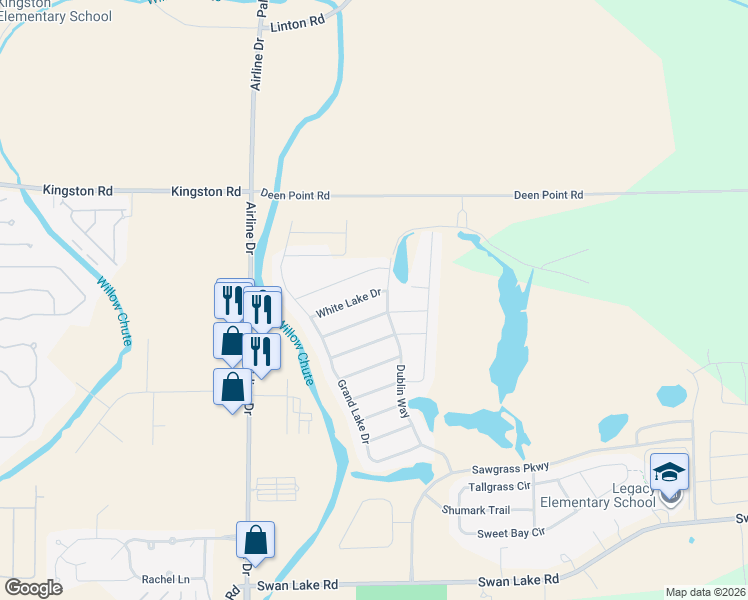 map of restaurants, bars, coffee shops, grocery stores, and more near 3907 White Lake Drive in Bossier City