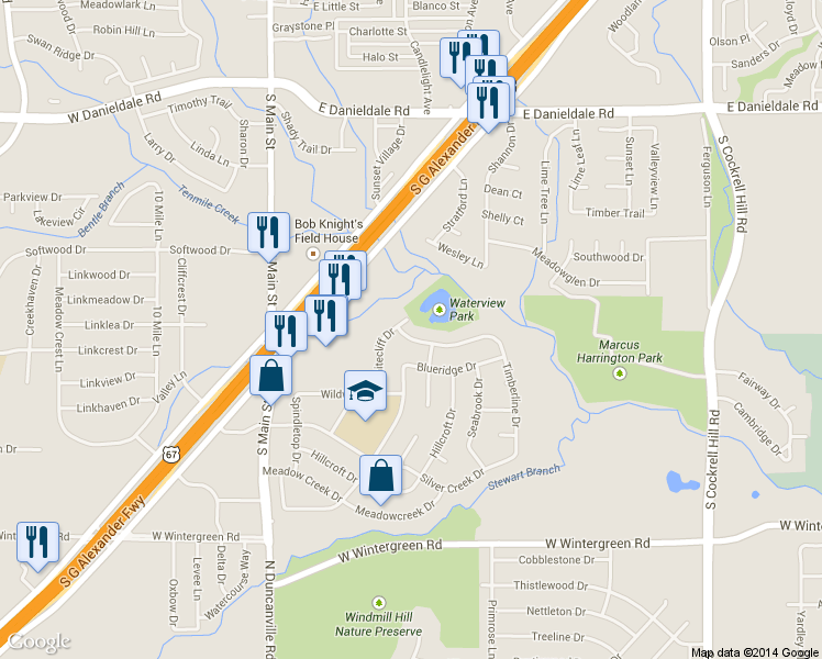 map of restaurants, bars, coffee shops, grocery stores, and more near 307 Timberline Drive in Duncanville
