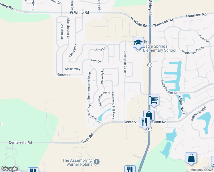 map of restaurants, bars, coffee shops, grocery stores, and more near 103 Unity Court in Byron