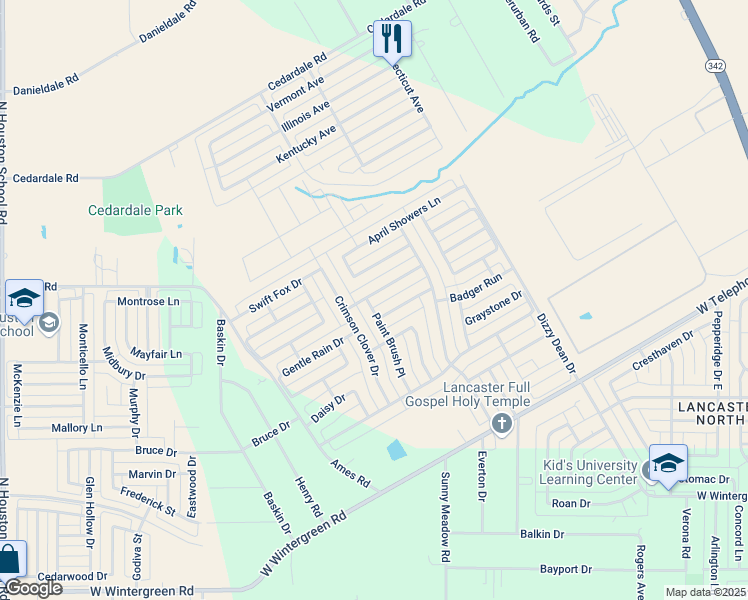 map of restaurants, bars, coffee shops, grocery stores, and more near 1252 Spring Water Drive in Lancaster