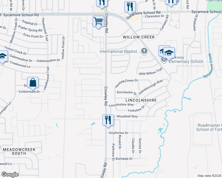 map of restaurants, bars, coffee shops, grocery stores, and more near 8713 Pitchfork Ranch Road in Fort Worth