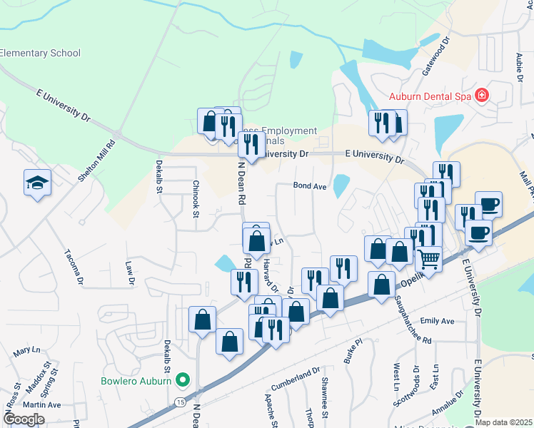 map of restaurants, bars, coffee shops, grocery stores, and more near 1073-1099 Pickett Ct in Auburn