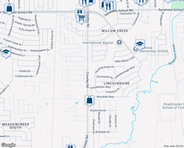 map of restaurants, bars, coffee shops, grocery stores, and more near 8713 Pitchfork Ranch Road in Fort Worth