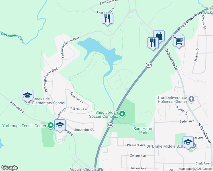 map of restaurants, bars, coffee shops, grocery stores, and more near 1193 Northlake Drive in Auburn