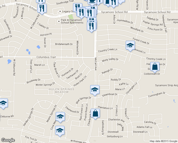 map of restaurants, bars, coffee shops, grocery stores, and more near 3606 Hulen Park Circle in Fort Worth