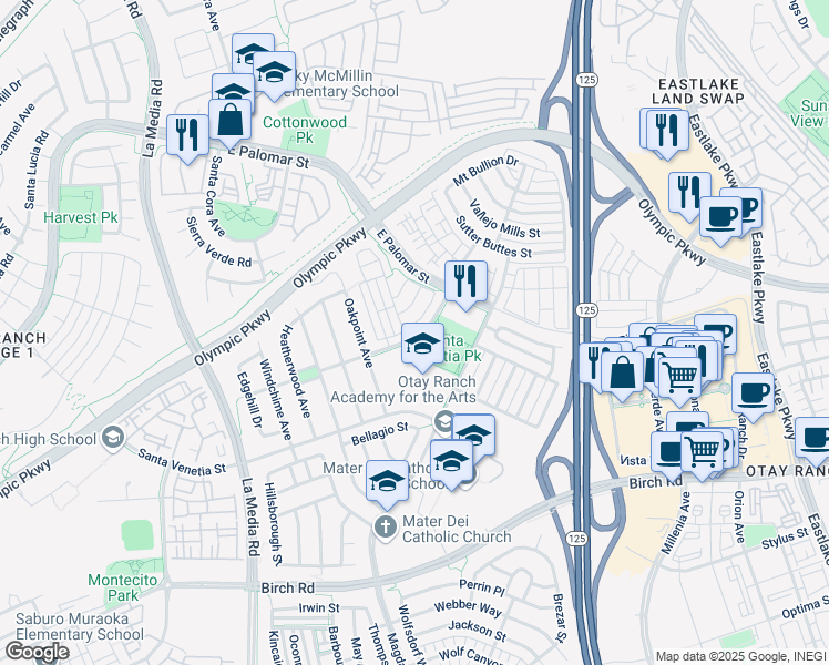 map of restaurants, bars, coffee shops, grocery stores, and more near 1844 Monaco Drive in Chula Vista