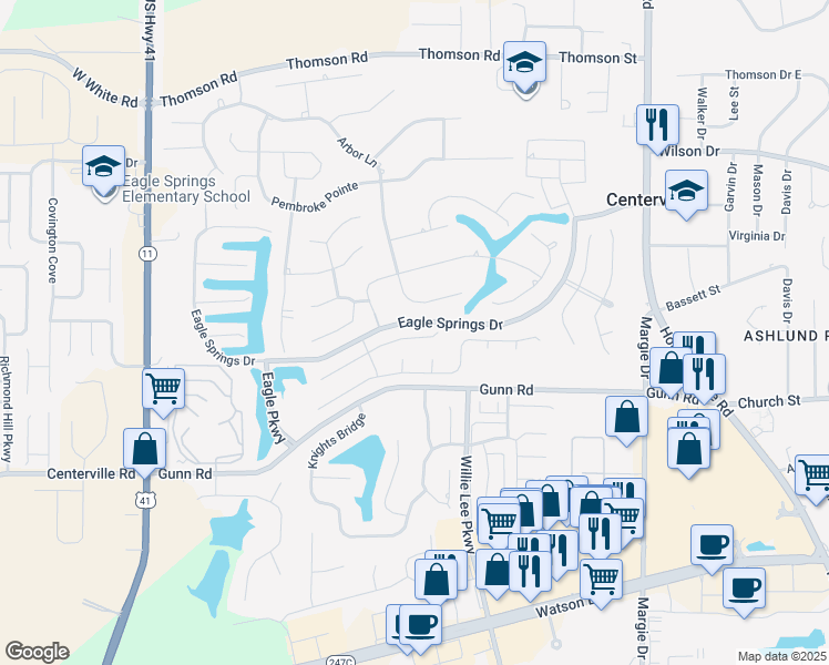 map of restaurants, bars, coffee shops, grocery stores, and more near 112 Tivoli Park Road in Centerville