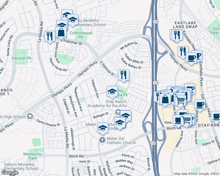 map of restaurants, bars, coffee shops, grocery stores, and more near 1842 Monaco Drive in Chula Vista