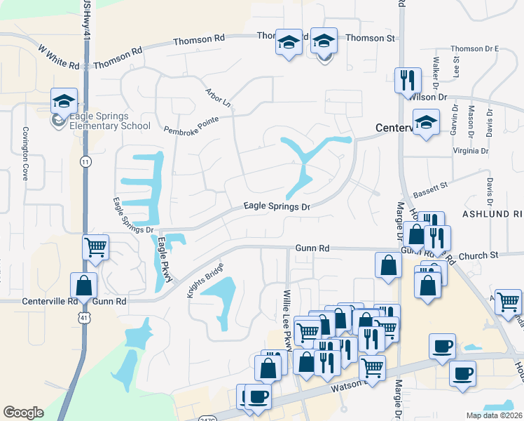 map of restaurants, bars, coffee shops, grocery stores, and more near 108 Arbor Lane in Centerville