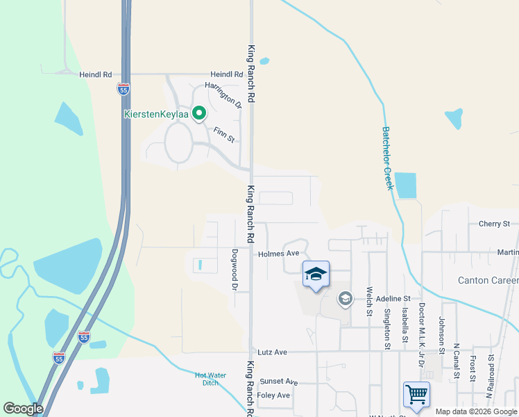 map of restaurants, bars, coffee shops, grocery stores, and more near 101 King Ranch Circle in Canton