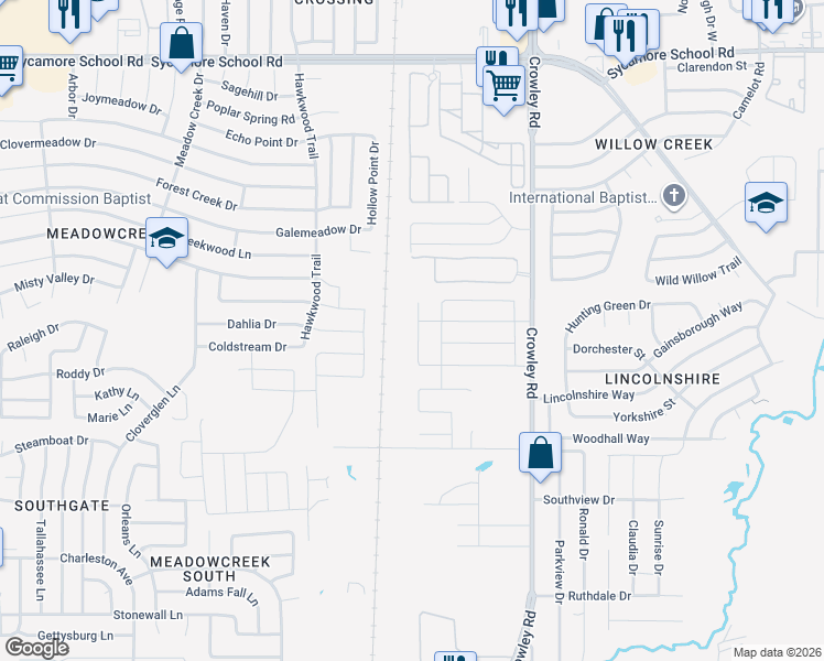 map of restaurants, bars, coffee shops, grocery stores, and more near 8721 Flying Ranch Road in Fort Worth