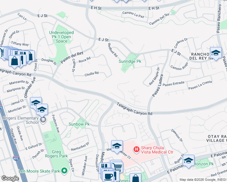 map of restaurants, bars, coffee shops, grocery stores, and more near 1092 Sage View in Chula Vista