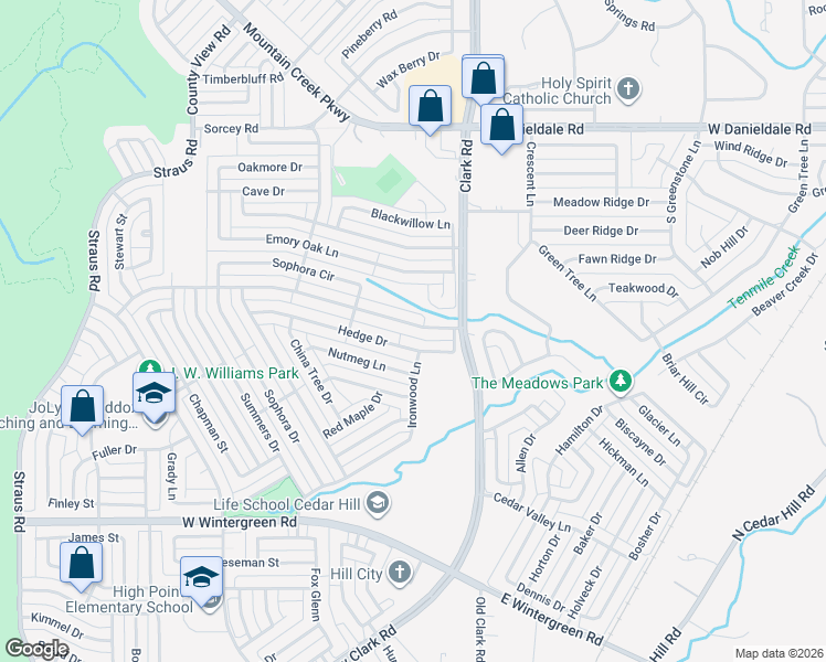 map of restaurants, bars, coffee shops, grocery stores, and more near 7105 Flameleaf Place in Dallas