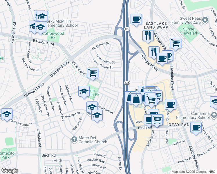 map of restaurants, bars, coffee shops, grocery stores, and more near 1893 Caminito Treviana in Chula Vista
