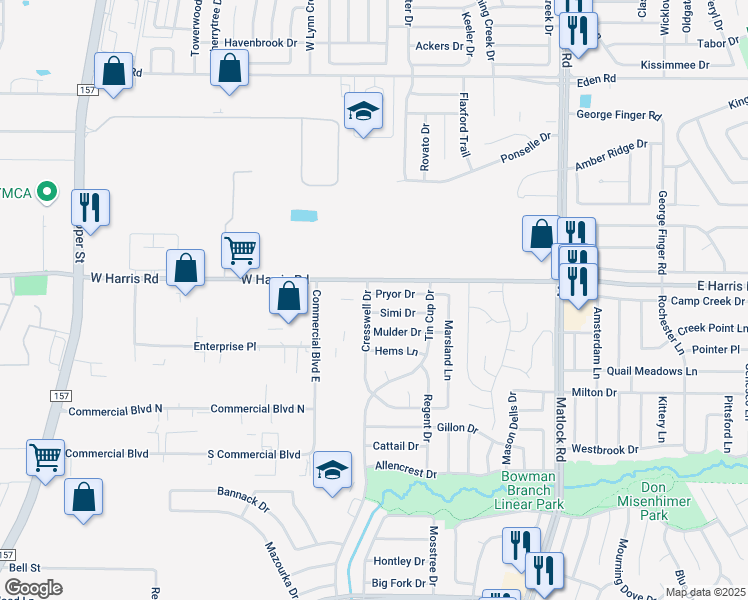 map of restaurants, bars, coffee shops, grocery stores, and more near 917 Pryor Drive in Arlington