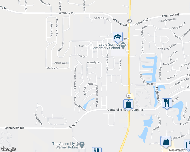 map of restaurants, bars, coffee shops, grocery stores, and more near 600 Richmond Hill Parkway in Byron