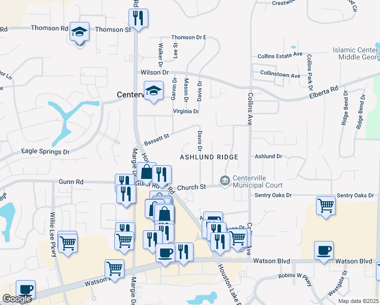 map of restaurants, bars, coffee shops, grocery stores, and more near 4 Greentree Trail in Centerville