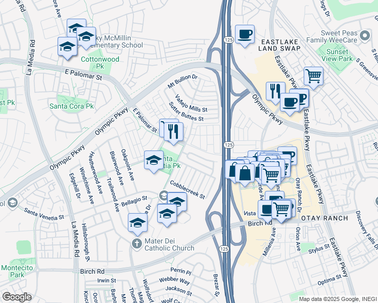 map of restaurants, bars, coffee shops, grocery stores, and more near 1893 Caminito Treviana in Chula Vista