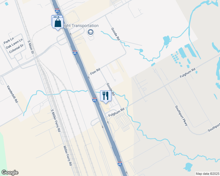 map of restaurants, bars, coffee shops, grocery stores, and more near Goode Road in Wilmer