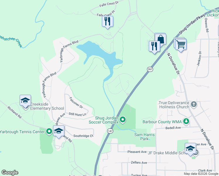 map of restaurants, bars, coffee shops, grocery stores, and more near 1193 Northlake Drive in Auburn