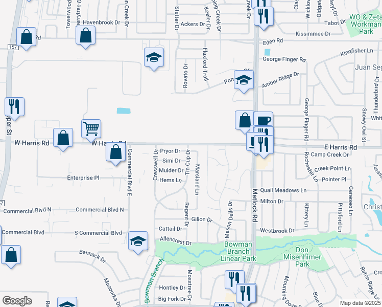 map of restaurants, bars, coffee shops, grocery stores, and more near 815 Pryor Drive in Arlington