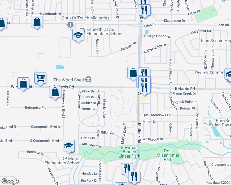 map of restaurants, bars, coffee shops, grocery stores, and more near 808 Twin Parks Court in Arlington