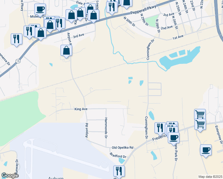 map of restaurants, bars, coffee shops, grocery stores, and more near 3101 Hi Pack Drive in Opelika