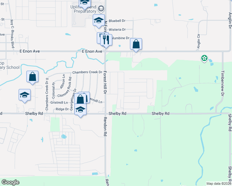 map of restaurants, bars, coffee shops, grocery stores, and more near 8305-8441 Forest Hill Drive in Fort Worth