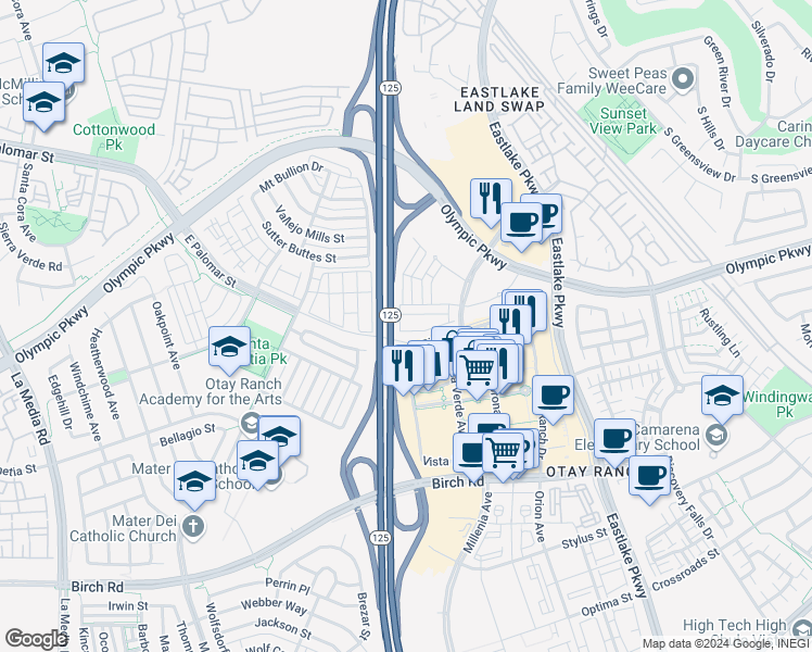 map of restaurants, bars, coffee shops, grocery stores, and more near 2011 Luzon Lane in Chula Vista