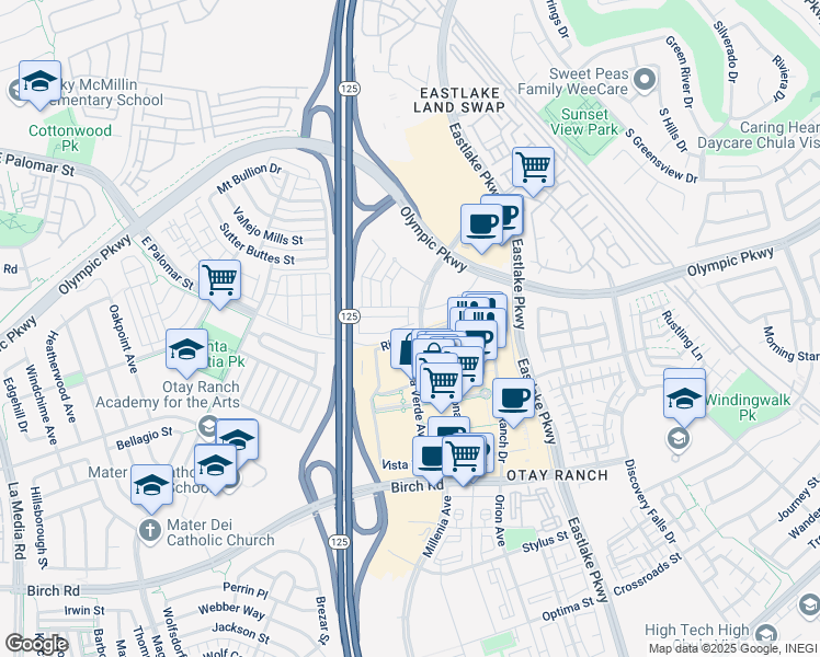 map of restaurants, bars, coffee shops, grocery stores, and more near 2054 Luzon Lane in Chula Vista
