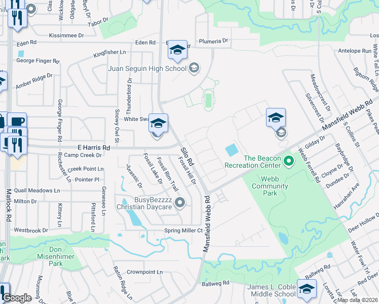 map of restaurants, bars, coffee shops, grocery stores, and more near 7200-7298 Silo Road in Arlington