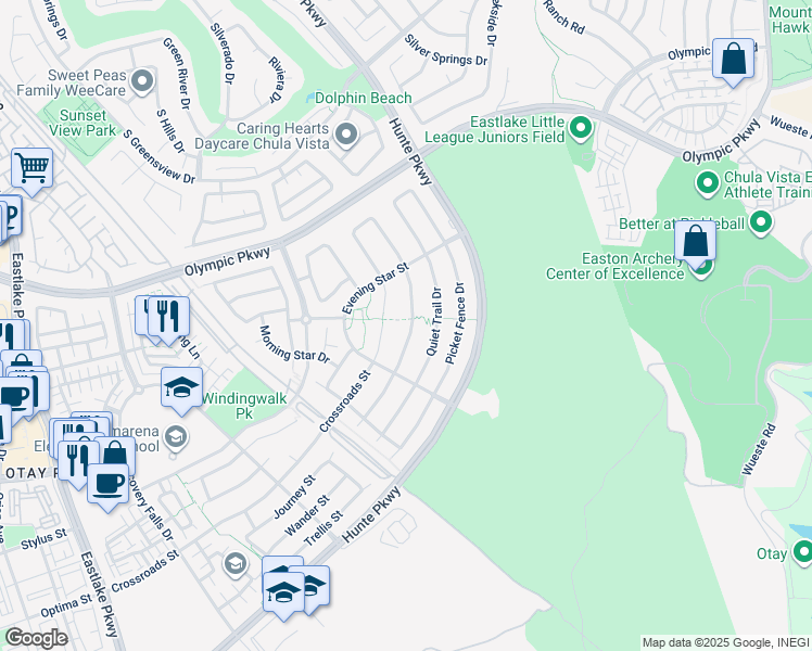 map of restaurants, bars, coffee shops, grocery stores, and more near 1656 Copper Penny Drive in Chula Vista