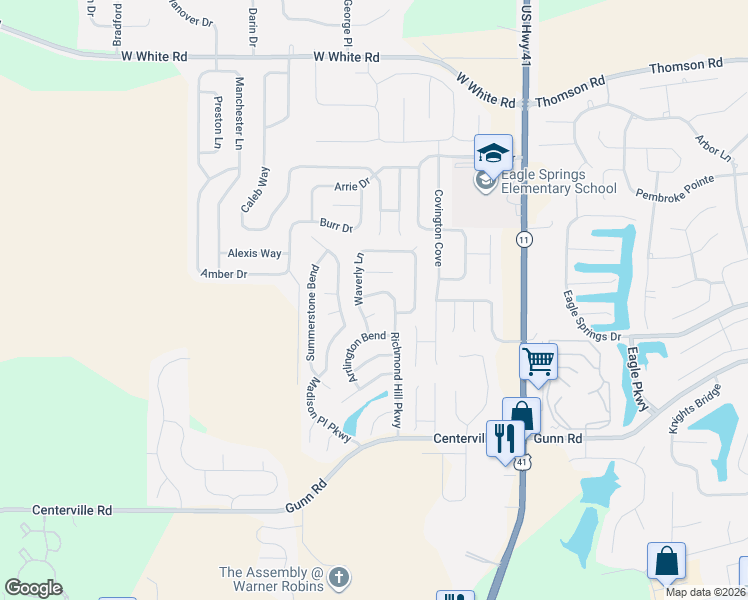 map of restaurants, bars, coffee shops, grocery stores, and more near 602 Richmond Hill Parkway in Byron