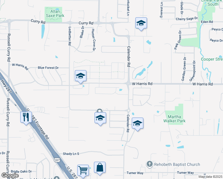 map of restaurants, bars, coffee shops, grocery stores, and more near 2802 Twin Ridge Drive in Arlington
