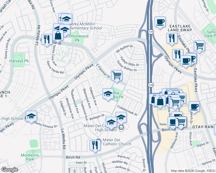 map of restaurants, bars, coffee shops, grocery stores, and more near 1884 Monaco Drive in Chula Vista