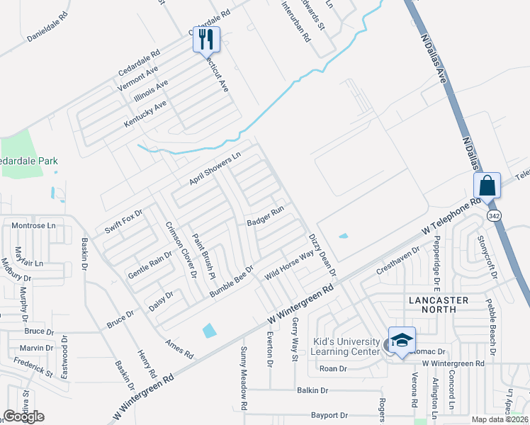 map of restaurants, bars, coffee shops, grocery stores, and more near 1040 Mayflowers Lane in Lancaster