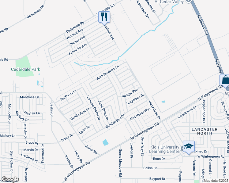 map of restaurants, bars, coffee shops, grocery stores, and more near 1205 Flower Ridge Drive in Lancaster