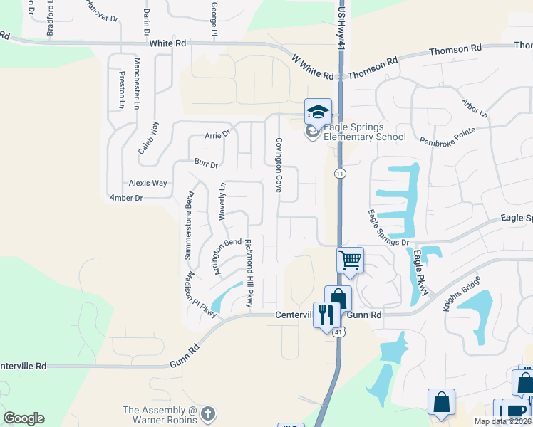 map of restaurants, bars, coffee shops, grocery stores, and more near 336 Waverly Ln in Byron