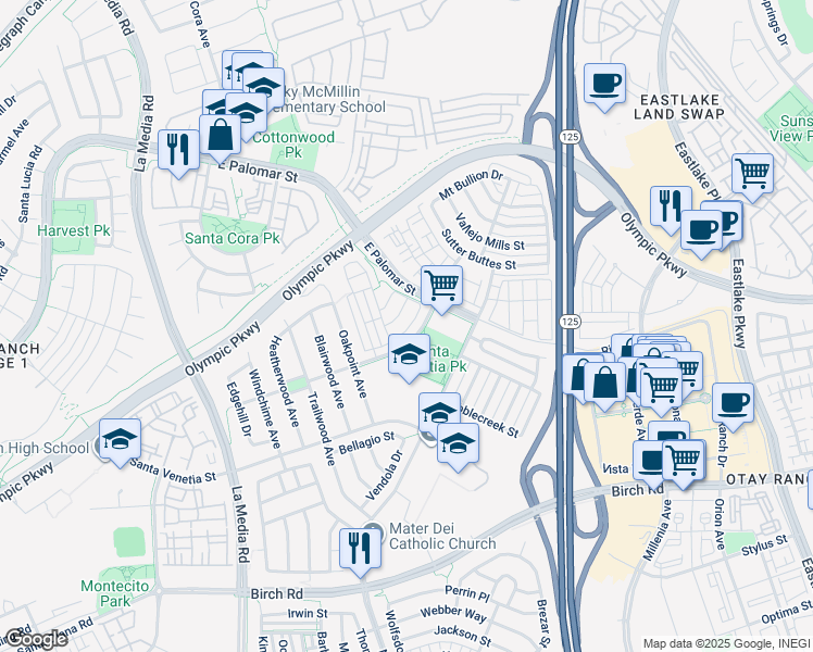 map of restaurants, bars, coffee shops, grocery stores, and more near 1868 Monaco Drive in Chula Vista