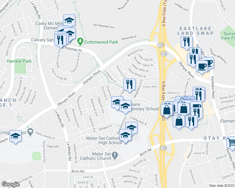 map of restaurants, bars, coffee shops, grocery stores, and more near 1869 Monaco Drive in Chula Vista