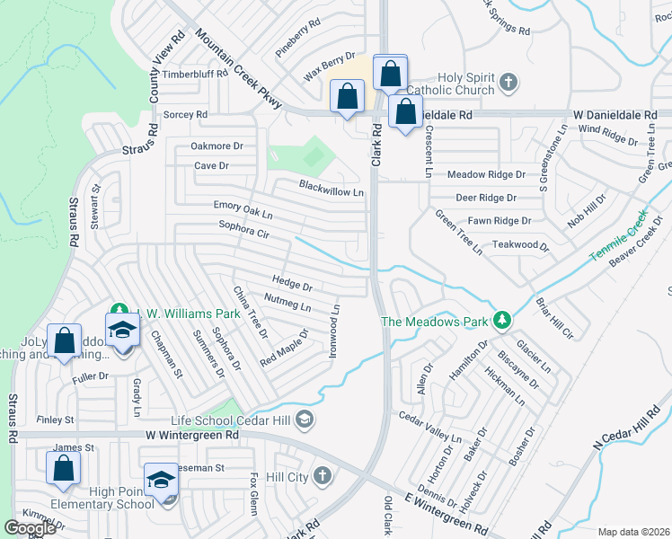 map of restaurants, bars, coffee shops, grocery stores, and more near 7105 Flameleaf Place in Dallas