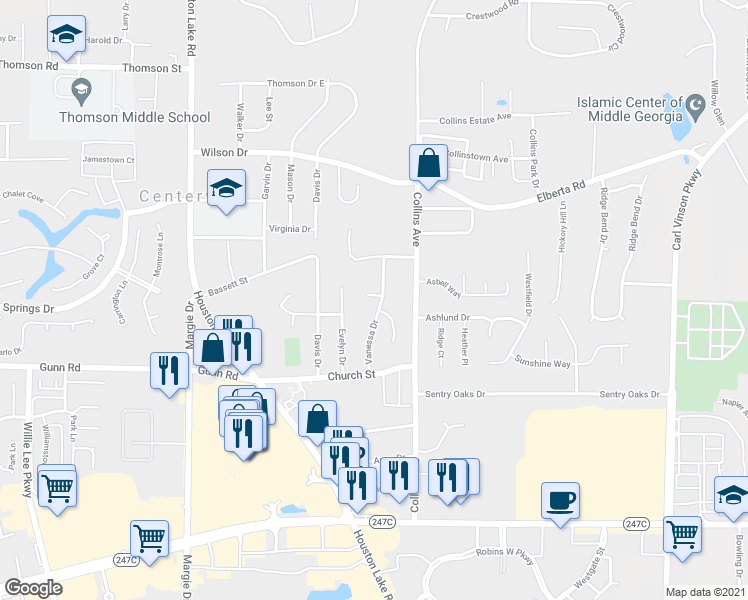 map of restaurants, bars, coffee shops, grocery stores, and more near 101 Louise Ct in Centerville