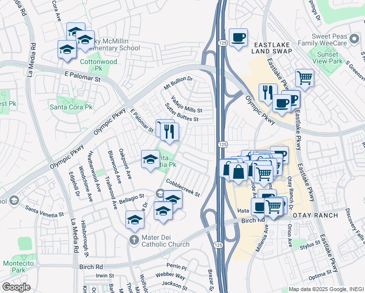 map of restaurants, bars, coffee shops, grocery stores, and more near 1893 Caminito Treviana in Chula Vista