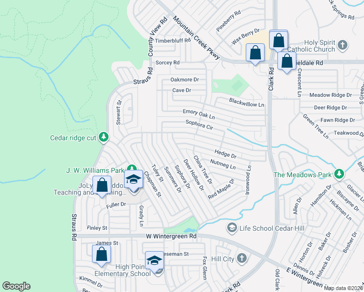 map of restaurants, bars, coffee shops, grocery stores, and more near 7318 Hedge Drive in Dallas
