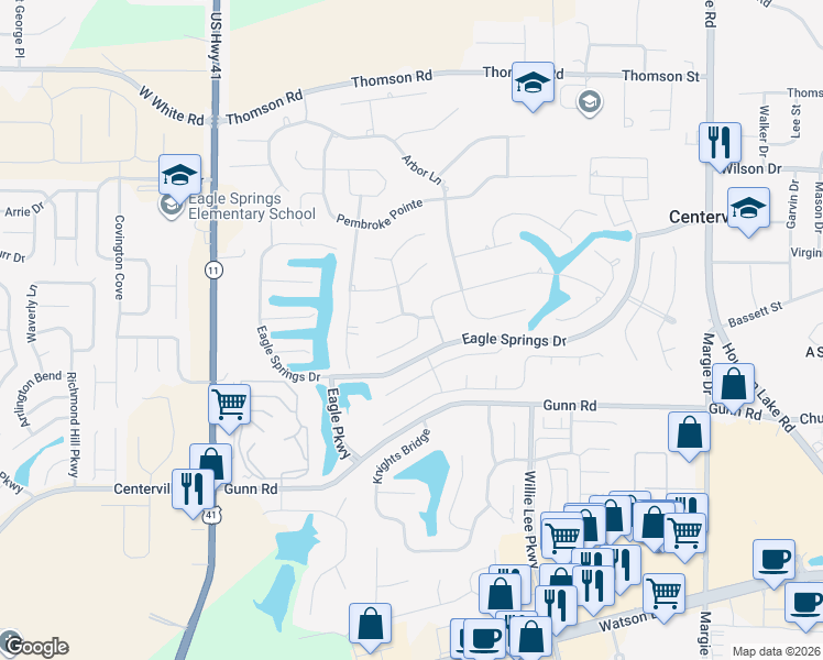 map of restaurants, bars, coffee shops, grocery stores, and more near 102 Orchard Ln in Centerville