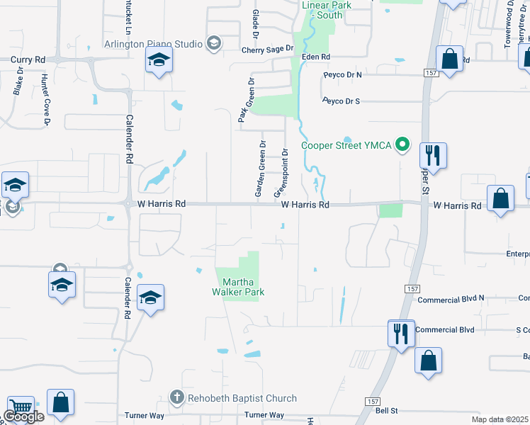 map of restaurants, bars, coffee shops, grocery stores, and more near 2204 West Harris Road in Arlington